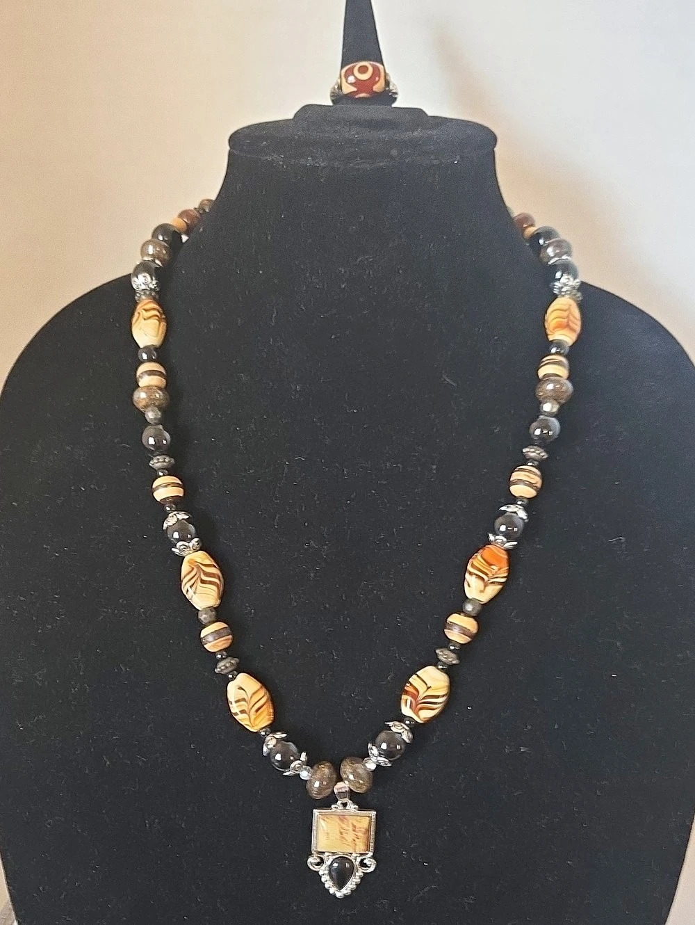 Beaded Jewelry Set in Black, Brown & Orange